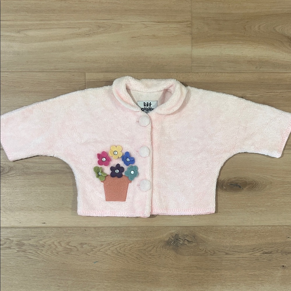 Corky & Company Pink Felted 3T Jacket with Flower Pot Design